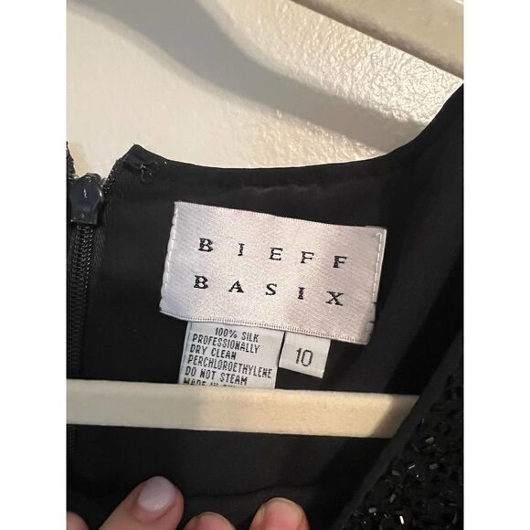 Bieff Basix Black Silk Short Dress Beaded Bodice Sz. 10 - Picture 5 of 9
